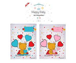 Bolsitas de recuerdo para recién nacido, hospital, 10 unidades, bolsas para el parto de la madre y el cambio de guardería, sobres transparentes, antipolvo para bebés, fabricado en Italia (celeste)