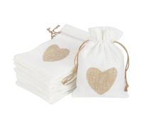 Bolsitas De Tela 10pcs Natural Linen Burlap Bags With Drawstring Jute Love Gift Bag Jewelry Small Pouches Wedding Christmas Gift Packaging Decor(White,8x10cm)
