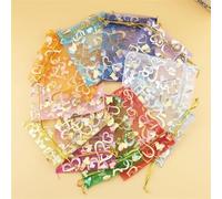 Bolsitas De Tela 10x14/13x18cm Christmas Printing Cotton Linen Bags Drawstrings Jewelry Gift Display DIY Packing Halloween Party Favor Candy Bags(Mix organza heart,13X18CM_BAGS)