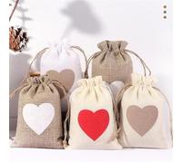 Bolsitas De Tela 10x14/13x18cm Christmas Printing Cotton Linen Bags Drawstrings Jewelry Gift Display DIY Packing Halloween Party Favor Candy Bags(Mix Love linen,10X14CM_BAGS)