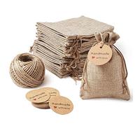 Bolsitas de Tela Pequeñas 30 unids Bolsas de arpillera con cordón Bolsas de regalo Políces de embalaje Kraft Papel Precio Etiquetas Cuerda de cáñamo Cadena para la exhibición de joyería Boda Favores B
