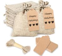 Bolsitas de Tela Pequeñas,Saco Yute,Conjunto de 25 piezas con etiqueta, cordón y bolsas de regalo reutilizables, adecuado para días festivos, bodas, fiestas, cumpleaños, bendiciones