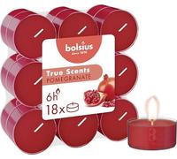 Bolsius - 18 Velas de té perfumadas - Granada - Larga duración de combustión de 6 horas - Diámetro 39 mm - Extractos naturales - Cera vegana - Sin aceite de palma