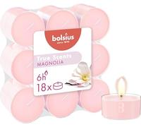 Bolsius - 18 Velas de té perfumadas - Magnolia - Larga duración de combustión de 6 horas - Diámetro 39 mm - Extractos naturales - Cera vegana - Sin aceite de palma