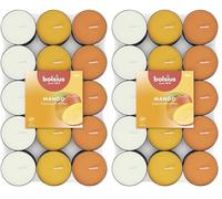 Bolsius - 30 velas de té perfumadas - Mango - Duración de combustión de 3,5 horas - Diámetro 38 mm - Extractos naturales - Contiene cera vegana - Sin aceite de palma (Paquete de 2)