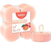 Bolsius - 8 velas de té maxi fragancia - melocotón - larga duración de combustión de 8 horas - vela de interior - sin aceite de palma