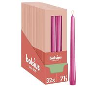 Bolsius Essentials - Velas lisas de punta fina - color rosa fucsia - 24,5 cm - 32 unidades - 7,5 horas - velas decorativas - sin aceite de palma - con cera vegetal natural