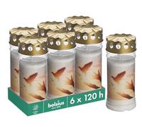 Bolsius - Luz para tumba - Blanco - 6 unidades - Con diseño - Paloma - Sin perfume - 120 horas - paquete de 6