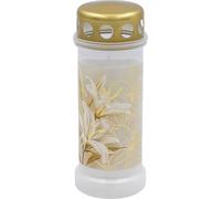 Bolsius Luz para tumbas, color blanco con motivo, lirio, duración de combustión, vela funeraria y velas conmemorativas, combustión limpia, sin aceite de palma