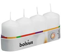Bolsius Paquete de 4 velas de pilar pequeñas, color blanco de 40 mm de ancho