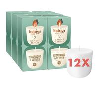 Bolsius - Recambio CleanLight - Madera de cedro y vetiver - Vela recargable - 12 piezas - Solo recargas - Contiene cera vegetal natural - Sin aceite de palma