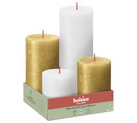 Bolsius - Rustic 4 packs - Oro y Blanco - Pack de 4 - Velas Decorativas para el Hogar - Hechas con Cera Vegetal Natural - Sin Aceite de Palma - Sin Perfume