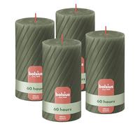 Bolsius Rustic Pillar Candles - Acanaladas - Verde Oliva - Set de 4 - 13 cm - Velas Decorativas para el Hogar - Hechas con Cera Natural de Origen Vegetal - Sin Aceite de Palma