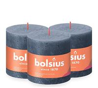 Bolsius - Rustik Vela XXL - Azul - 3 unidades - 10 x 10 cm - Velas decorativas para el hogar - Duración de combustión 62 horas - sin perfumar - Cera vegetal natural - Sin aceite de palma