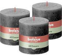 Bolsius - Rustik Vela XXL - Gris - 3 unidades - 10 x 10 cm - Velas decorativas para el hogar - Duración de combustión 62 horas - sin perfumar - Cera vegetal natural - Sin aceite de palma