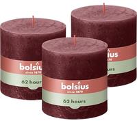 Bolsius - Rustik Vela XXL - Rojo - 3 unidades - 10 x 10 cm - Velas decorativas para el hogar - Duración de combustión 62 horas - sin perfumar - Cera vegetal natural - Sin aceite de palma