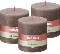 Bolsius - Rustik Vela XXL - Taupe - 3 unidades - 10 x 10 cm - Velas decorativas para el hogar - Duración de combustión 62 horas - sin perfumar - Cera vegetal natural - Sin aceite de palma