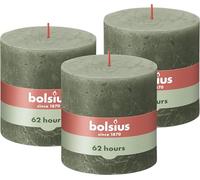 Bolsius - Rustik Vela XXL - verde - 3 unidades - 10 x 10 cm - Velas decorativas para el hogar - Duración de combustión 62 horas - sin perfumar - Cera vegetal natural - Sin aceite de palma