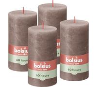 Bolsius Rustik - Velas decorativas para el hogar, Taupe (4 unidades, duración de combustión: 60 horas, sin perfume, cera vegetal natural, sin aceite de palma, 13 x 7 cm)