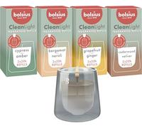 Bolsius Set de Inicio CleanLight. Vela Perfumada Recargable, Soporte y 9 Recargas, Múltiples Fragancias, Gris, Tiempo de Combustión de 20 Horas, Extractos Naturales y Cera Vegetal