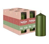 Bolsius - Special Essentials - Velas Cilíndricas Lisas - Set de 6 - Verde Metálico - 12 cm - Velas Decorativas - Fabricadas con Cera Natural de Origen Vegetal - Sin Aceite de Palma
