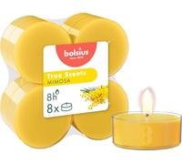 Bolsius True Scents - 8 velas de té de aroma maxi - Mimosa - Larga duración de combustión de 8 horas - Vela interior - Diámetro 57 mm - Extractos naturales - Cera vegana - Sin aceite de palma
