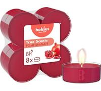Bolsius - True Scents Tealights Perfumados - Fragancia Pomegranate - Juego de 8 piezas - Rojo - Larga duración de 8 horas - Extractos naturales - diámetro 57 mm - Cera - Sin humo - San Valentin