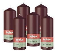 Bolsius - Vela cilíndrica lisa - Burdeos - 15 cm - 6 unidades - Velas decorativas - Contiene cera natural de origen vegetal - sin aceite de palma.