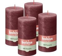Bolsius Velas rústicas Shine 4 unidades rojo terciopelo 130x68 mm