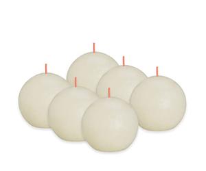 Bolsius - Vela esférica rústica - Marfil - Juego de 6 velas decorativas - Longitud de la combustión 25 horas - sin perfume - Cera vegetal natural - Sin aceite de palma - diámetro 7,6 cm