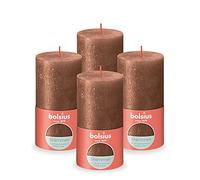 Bolsius Vela rústica de pilar - Cobre brillante - Paquete de 4 - Largo tiempo de combustión de 62 horas - Vela doméstica - Decoración de interiores - Sin perfume - Incluye cera vegana natural - Sin