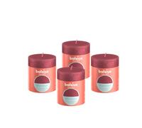 Bolsius Vela rústica de pilar, color rojo brillante, paquete de 4, larga duración de combustión, vela doméstica, decoración de interiores, sin perfume, incluye cera vegana natural, sin aceite de
