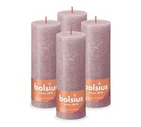 Bolsius Vela rústica de pilar, color rosa viejo, paquete de 4, larga duración de combustión, 85 horas, vela para el hogar, decoración de interiores, sin perfume, cera vegana natural, sin aceite de