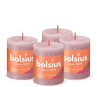 Bolsius Vela rústica de pilar, color rosa viejo, paquete de 4, larga duración de combustión, vela doméstica, decoración de interiores, sin perfume, cera vegana natural, sin aceite de palma, 8 x 7 cm