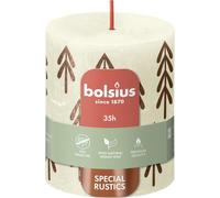 Bolsius - Vela rústica - Marfil con impresión de pino - 8 x 6,8 cm - 4 unidades - Duración de combustión 35 horas - Cera vegetal natural - Sin aceite de palma