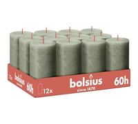 Bolsius - Vela rústica - Verde - 12 unidades - 13 cm - Velas decorativas - Contiene cera vegetal natural - Sin aceite de palma