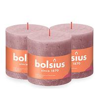 Bolsius Vela rústica XXL - Rosa viejo - Paquete de 3 - Largo tiempo de combustión de 62 horas - Vela doméstica - Decoración - sin perfume - Incluye cera vegana natural - sin aceite de palma - 10 x 10