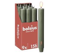 Bolsius - Vela XL rústica - 23 x 3 cm - verde oliva - En caja de 9 unidades - Duración de combustión 15 horas - Sin perfume - Contiene cera vegetal natural - Sin aceite de palma