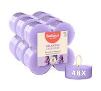 Bolsius - Velas aromáticas maxi - Lavanda - Lila azul - 48 unidades - Extractos naturales - Contiene cera vegana - Sin aceite de palma