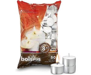 Bolsius -Velas, Cera parafina, Color blanco, de 8 Horas, 7x18x32 cm, Paquete de 50