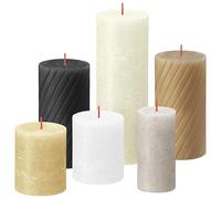 Bolsius Velas Cilíndricas Rústicas - Set de Regalo de 6 - Pillow Talk - Velas Decorativas para el Hogar - Larga Duración - Sin Aroma - Incluye Cera Natural de Origen Vegetal - Sin Aceite de Palma