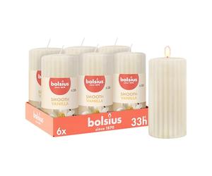 Bolsius - Velas con aroma - 6 unidades - 12 cm - estriadas - vainilla - marfil - velas perfumadas - Extractos naturales - Contiene cera vegana - Sin aceite de palma