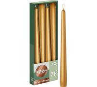 Bolsius - Velas cónicas - Color dorado metálico - Paquete de 4-9.65 pulgadas - Velas decorativas - Tiempo de combustión de 7 horas - Sin perfume - Cera vegana natural - Sin aceite de palma