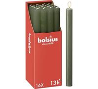 Bolsius - Velas cónicas de pilar de cena - verde oscuro - paquete de 16 - larga duración de combustión de 13 horas - vela para el hogar - sin perfume - cera vegana natural - 27cm