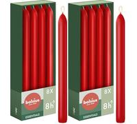 Bolsius - Velas cónicas para cena - Color Rojo - 8 unidades - 23 cm - Larga duración de combustión de 8 horas - Sin perfume - 25% de cera vegana natural - sin aceite de palma (Paquete de 2)