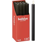 Bolsius - Velas cónicas para cenas - color antracita - paquete de 16 - larga duración de combustión de 13 horas - vela doméstica - sin perfume - cera natural vegana - 27 x 2,3 cm