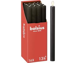 Bolsius - Velas cónicas para cenas - color antracita - paquete de 16 - larga duración de combustión de 13 horas - vela doméstica - sin perfume - cera natural vegana - 27 x 2,3 cm