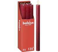 Bolsius - Velas cónicas para cenas - rojo - paquete de 9 - duración de combustión de 13 horas - vela doméstica - decoración- sin perfume - cera natural vegana - 27 x 2,3 cm