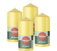 Bolsius - Velas de pilar - color amarillo - paquete de 4 velas decorativas para el hogar - larga duración de 33 horas - sin perfume - cera vegana natural - sin aceite de palma