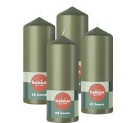 Bolsius - Velas de pilar - color verde - paquete de 4 velas decorativas para el hogar - larga duración de combustión de 42 horas - sin perfume - cera vegana natural - sin aceite de palma